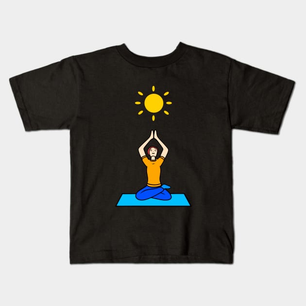 Pretty cartoon yoga woman spiritual pose Kids T-Shirt by Andrew Hau